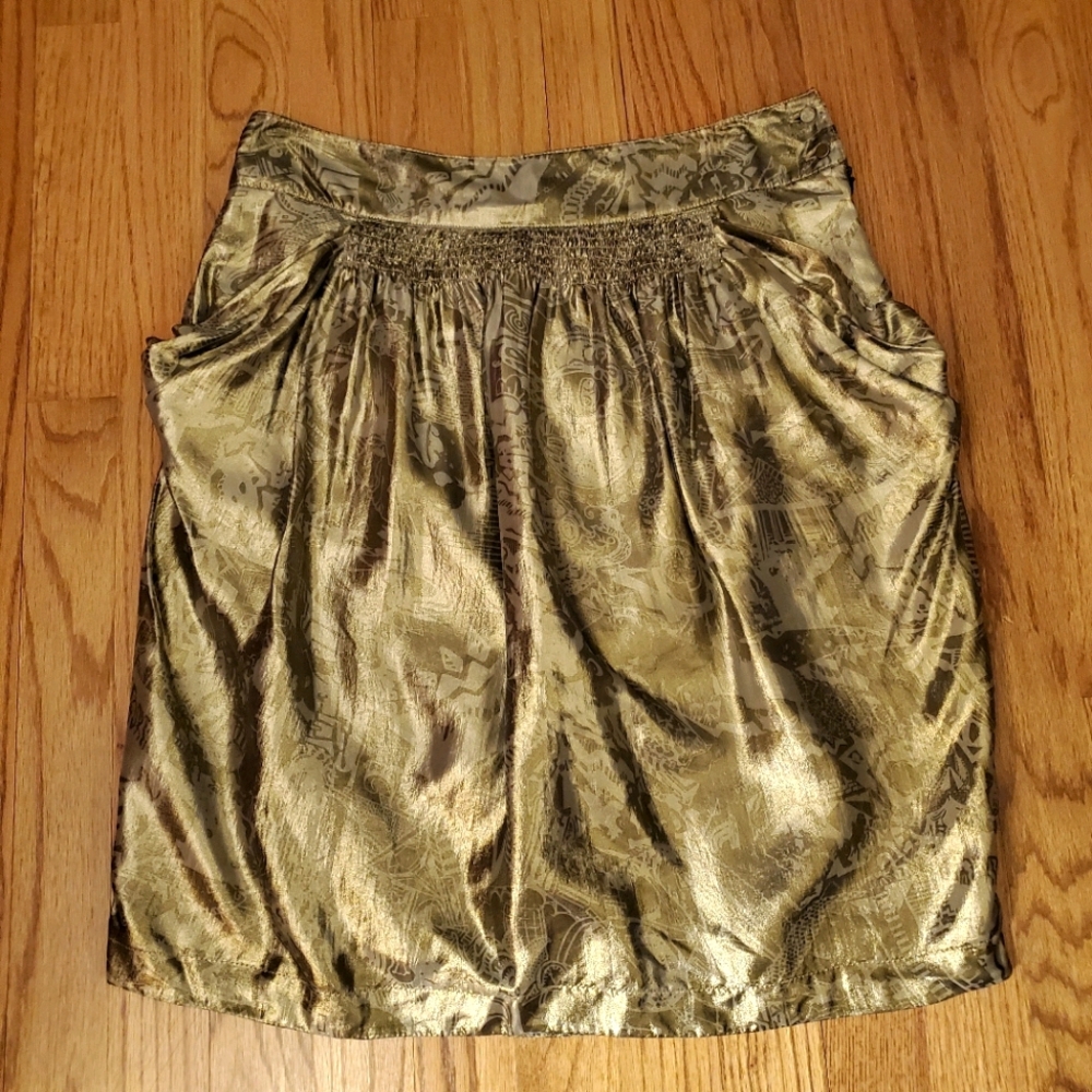 SEE BY CHLOÉ | Metallic Gold Graphic Pencil Skirt